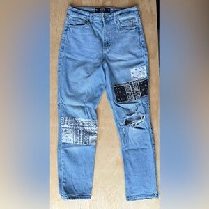 Hollister Patchwork Distressed Ultra High Rise Mom Jeans